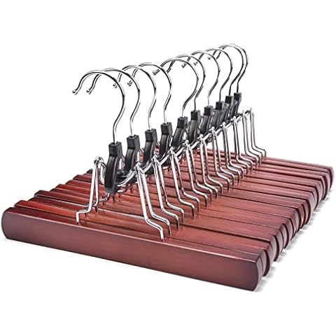 Nature Smile Wooden Pants Skirt Hangers, Smooth Finish Solid Wood Non Slip Jeans Slack Clamp Hangers Hair Extension Hangers (10 Pack Cherry)… Cover