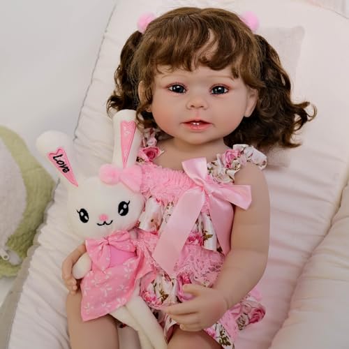 Reborn Puppen Lebensecht 22 Zoll Reborn Baby Mädchen Lebensechte Babypuppen Wie Echt Vinyl Silikon Baby Puppe Echte Babypuppe mit 2 Milchzähnen, für Kinder ab 3 Jahren und zum Sammeln – Bild 5