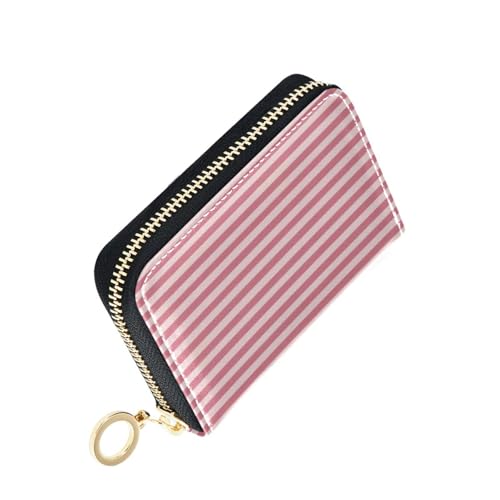 Women's Pink Stripe Credit Card Holder Wallet Leather Zipper Card Case for Ladies Girls 20300931