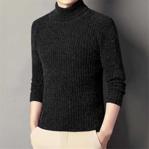 Men's Pullover Sweaters Slim Casual Solid Color High Collar Warm Knitted Pullover Jumpers 6
