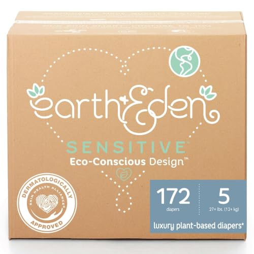 Image of Earth & Eden Sensitive Baby Diapers, Size 5, No Harsh Chemicals, 172 ct | Eco-Conscious, Hypoallergenic, No Harsh Chemicals, Dermatologically Approved