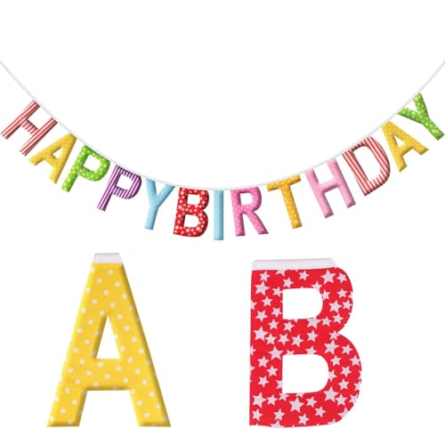 G2PLUS Guirnalda Happy Birthday Banner Patrón De Estrella De Cinco Puntas Guirnalda Feliz Cumpleaños Banner Tejidos No Tejidos Y Algodón Relleno Decoracion Fiesta De Cumpleaños