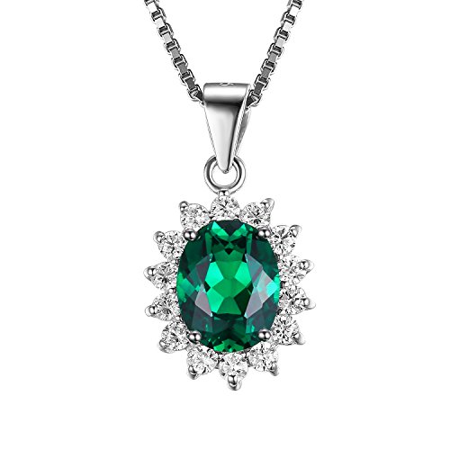 Jewelrypalace 2.5ct Gemstones Birthstone Simulated Emerald 925 Sterling Silver Halo Pendant Necklace For