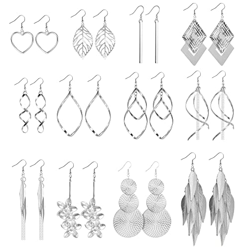 12 paires de boucles d'oreilles pendantes en argent pour filles, ensemble de boucles d'oreilles de bohème en argent,...