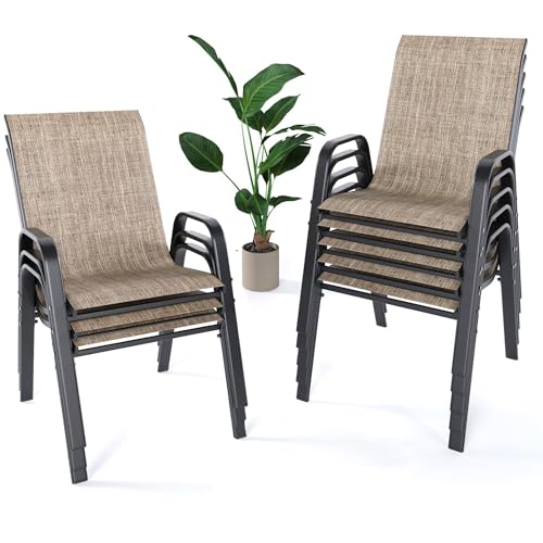 Image of Outdoor Patio Chairs Set of 8 Stackable Dining Chairs All-Weather Textilene Furniture Set for Pool Deck, Backyard, Garden