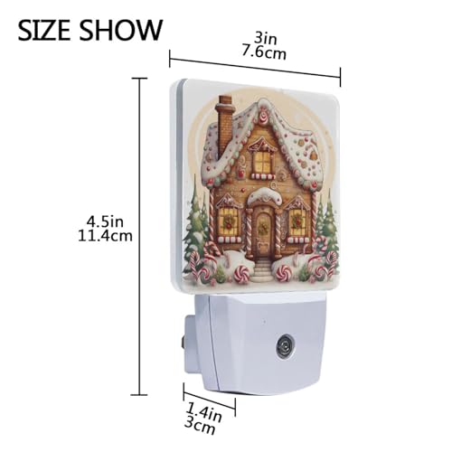 Image of Christmas Gingerbread House Night Lights 2 Pack Plug-in Wall Led Nightlight Auto Dusk-to-Dawn Sensor Lamps for Bedroom Kitchen Bathroom