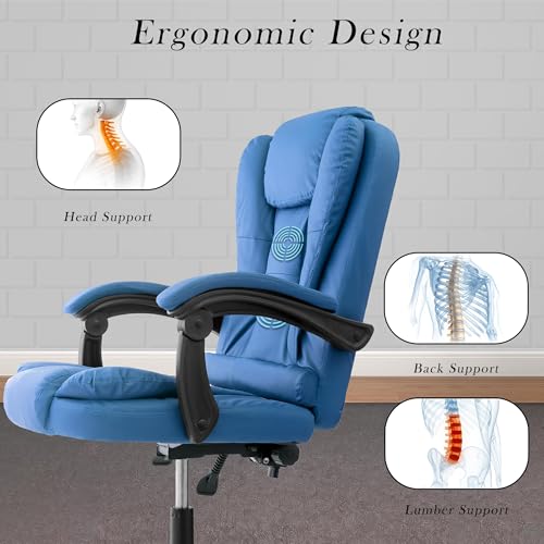 Image of Casa Copenhagen Italia Premium Leatherette Office Chair for Work | Boss Chair, Ergonomic Executive, Luxurious Cushioned Arms & Seat, 2 Point Back Massager, Heavy Duty Metal Base (Royal Blue)