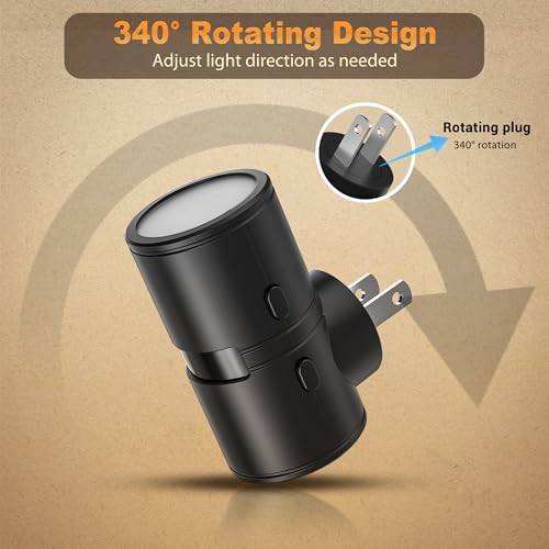 Image of JandCase Motion Night Light, Rotating Night Lights Plug into Wall, 3 Colors 3000K-5000K-Amber, Dusk to Dawn & Motion Sensor, 3 Level Brightness Nightlight for Bathroom Bedroom Hallway [4 Pack]
