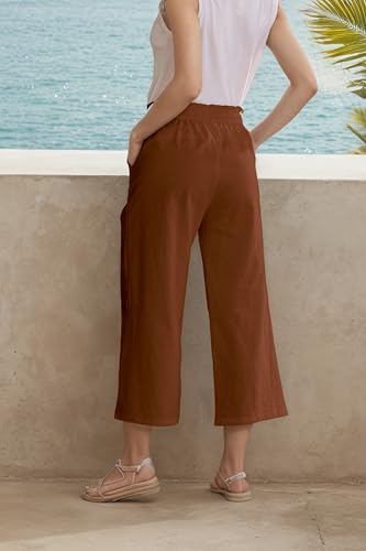 Image of LNX Womens Linen Capri Pants Wide Leg High Waisted Drawstring Casual Cropped Pants with Pockets