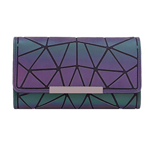 Women Geometric Luminous Wallet Rhomboids Lattice Purse Iridescent Long Coin Clutch Holographic Reflective Wallets