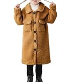 grehava Long Brown Overcoat for Girls Size 6/7 Years, Thickened Jacket for Holiday Outerwear & Dressy Winter Coat