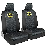 BDK Warner Bros DC Comics Batman Front Seat Covers & Seat Belt Pads - Universal Fit for Trucks SUVs Vans Sedans Car Accessories Matching Set Gift Ideas, Superhero Bat-Signal Dark Knight Seat Protector