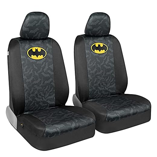BDK Batman Car Seat Covers for Front Seats with Matching Seat Belt Pads - Officially Licensed Warner Brothers Superhero Auto Accessories Bundle, Made for Car Truck Van and SUV