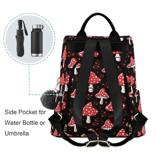 Image of Fustylead Amazing Amanita Red Mushroom Women Backpack Purse Anti-theft Travel Backpack Fashion Shoulder Handbag