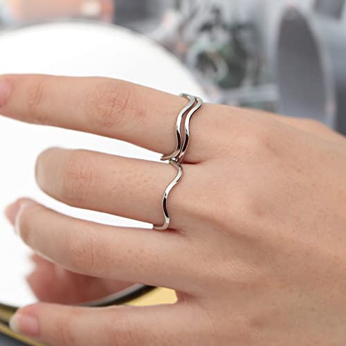 Kazitsan 3Pc Women Stainless Steel Ocean Sea Wave Promise Statement Rings Knuckle Stacking Midi Rings Silver Wedding Band Comfort Fit Silver 6 #TOP6