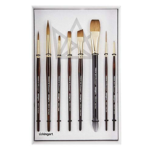 KingArt PREMIUM Finesse Kolinsky Sable Synthetic Blend Paint Brush Set, Set of 8