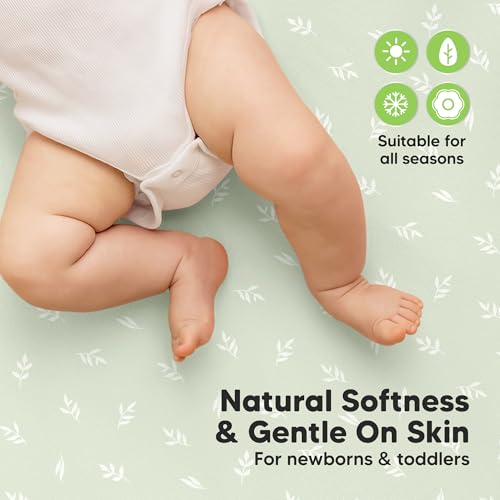 Image of 2-Pack Waterproof Crib Sheets for Boys, Girls, 52x28 Fitted (Herb) | Organic Cotton Baby Crib Sheets, Toddler Mattress Protector Cover, Washable, Soft & Durable Baby Bedding Essentials