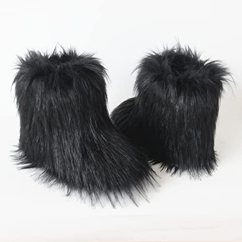 MH Bailment Boys Girls Cozy Plush Snow Boots Furry Fuzzy Fluffy Faux Fur Boots Winter Warm With Fur Lined Boots Soft Sole Outdoor Shoes for Little Kid4