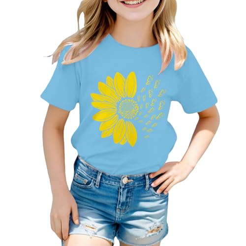 Girls Sunflower Graphic Tshirts Tops Short Sleeve Loose Fit Summer Basic T Shirts Crew Neck Cute Flower Print Tees