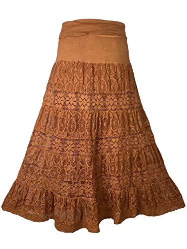 Agan Traders Women's 2025 Summer Boho Peasant Tiered Long Lace Skirt Maxi - Net Flared Long Maxi Skirts for Women