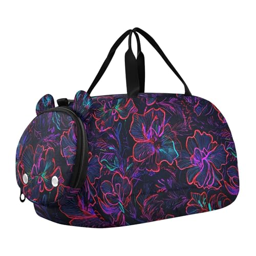 Duffle Bag for Boys or Girls with Shoes Compartment, Dard Purple Flower Sports Travel Bag Overnight