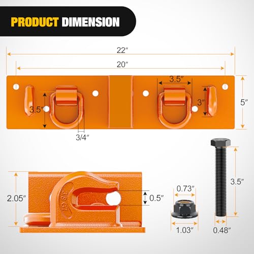Image of Nilight 3 /8 inch Tractor Bucket Grab Hooks with 1 /2 inch Tie Down Ring and 2 inch Receiver Grade 70 Forged Steel Bolt-On for John Deere Compact Tractor Bucket RV UTV Truck Max 4700LBS, Orange