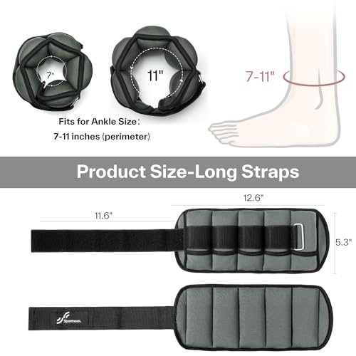 Sportneer Adjustable Ankle Weights Set of 2-2/3/4/6/7 LBS Pair with Removable Ankle and Wrist Weight for Women Men Kids, Weighted Ankle Weights Set for Gym, Fitness, Workout, Running (Dark Gray) by Sportneer - Image 4
