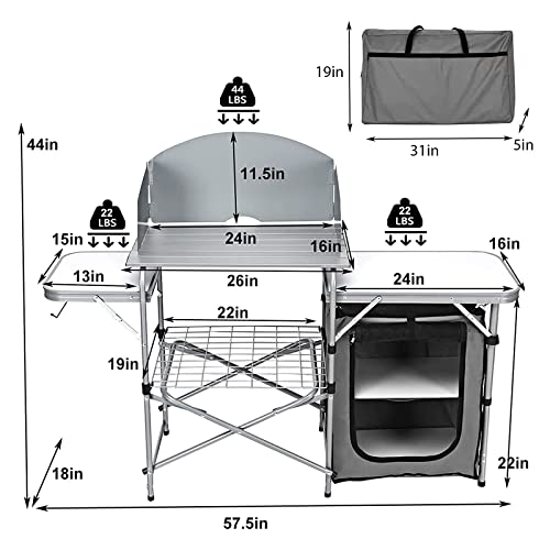 Giantex Mesa Plegable para Parrilla con Tablero de 26'' y Protector de Viento Desmontable, Estación de Cocina Portátil de Camping, Bolsa para Transporte, Montaje Rápido, Mesa para BBQ, Picnic, Camping y Exterior (Gris) miniatura 3