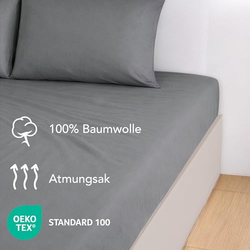 Dreamzie Spannbettlaken 70x200cm, 100% Baumwolle Jersey dehnbar, Spannbetttuch Bettlaken, Steghöhe 15 cm für Matratzen bis 12 cm, Oeko-Tex Zertifiziert, Hypoallergen, Anthrazit