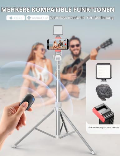 180cm Handy Stativ für Smartphone Weiß mit Fernauslöser – Ansicht 4