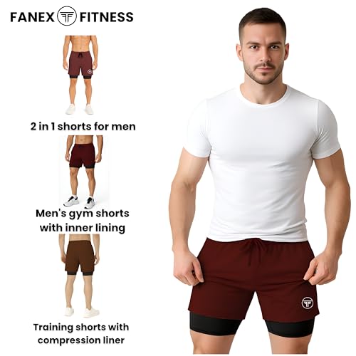 Image of Men's 2 in 1 Active Dual Shorts with Inner Tights Layer & Compression Liner, Double Layer Athletic Short for Running, Gym & Sports