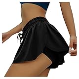 Newanna 2 in 1 Laufhose Damen Hohe Taille Tennis Pole Dance Rüschen Sport Shorts Röcke Sommer Kurze Hose Casual Schnell Trocknend Fitness Yoga Gym Jogging Training Sporthose für Damen, Schwarz, S