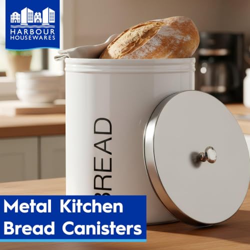 Harbour Housewares Metal Bread Bin - Black - Round Retro Bread Tin Canister Storage Jar Kitchen Caddy Food Storage Box Container with Airtight Lid for Kitchen Organisation & Home Décor - Image 3