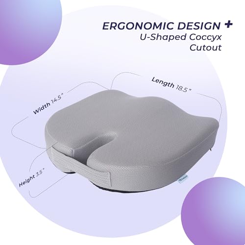 Image of Billebon Orthopedic Coccyx Seat Cushion for Tailbone & Sciatica Pain Relief| High-Density Memory Foam Chair Cushion for Hip & Lower Back Support| Ergonomic for Office| Car & Home - Grey