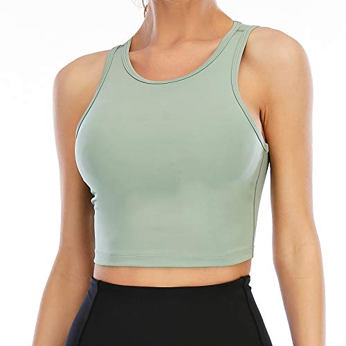 Art Yoga Sports Bras for Women Yoga Workout Tank Tops Long line Crop Comfy Padded Sleeveless Running top Fitness (Light Green, M)