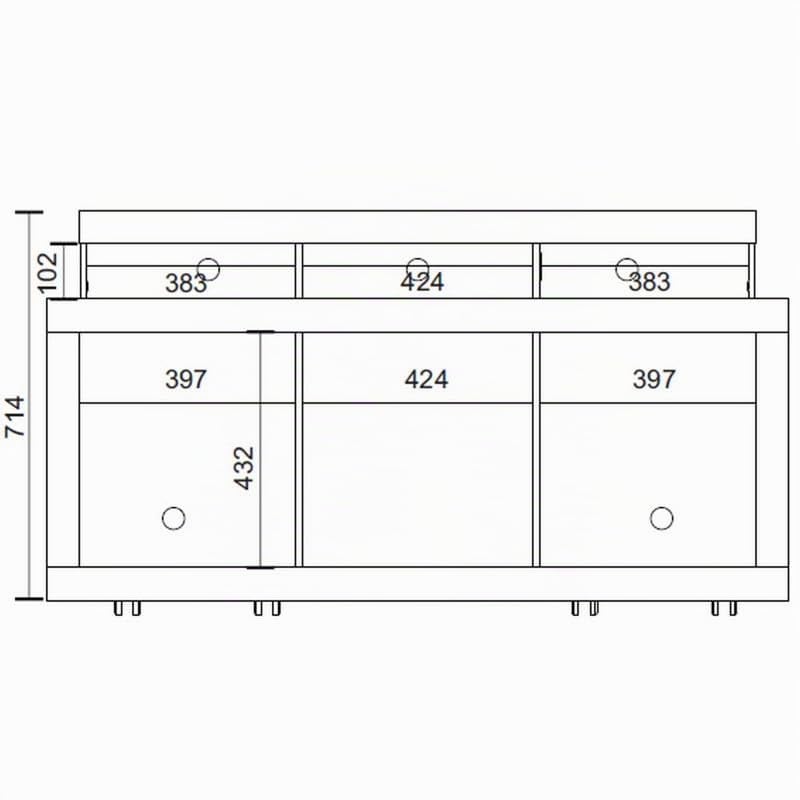 Meuble TV 55 Pouces Chêne et Blanc Ecru 1 Porte 6 roulettes L 136 H 74 P 39 cm