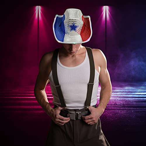 GiftExpress-Light-Up-Patriotic-Cowboy-Hat-Red-White-Blue-Sequin-Cowgirl-Hat-wFlashing-LED-USA-Western-Rodeo-Theme-Party-Costume-for-Women-and-Man-Adult-Size