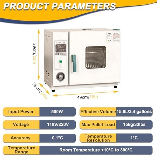 500W/800W Electric Heating Blast Drying Oven - High Temp Lab Drying Chamber 50-572°F, Adjustable Constant Temperature, Forced Air, 16L Capacity for R&D and Industrial Use