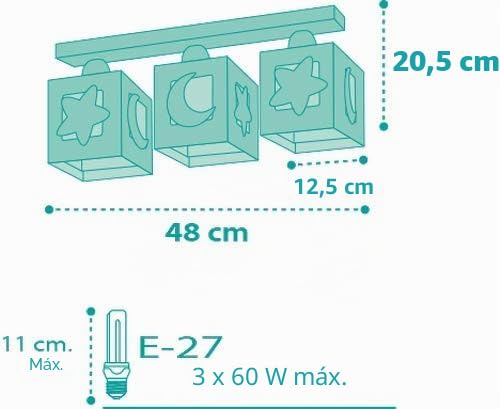 Lámpara Plafón Techo Infantil 3 Luces Luna Estrellas Gris 63233NE E27 para dormitorio 5