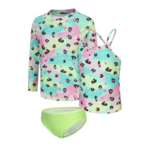 Image of Girls 3 Piece Swimsuits Set Long Sleeve Rash Guard Tankini Bathing Suits for Girls Beach Swimwear Set 3-16 Years