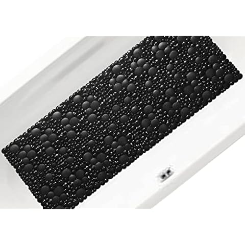 Mantto Extra Long Pebble Bath Tub Shower Mat 34.2 x 15.7, Bathmat Non-Slip with Suction Cups, Machine Washable, Bathroom Mats, Smooth/Non-Textured Surface Only (34.2" x 15.7", Black) Cover