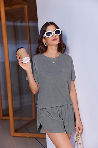 Image of Ekouaer Womens Pajama Sets Sexy Lounge Sets Side Split Short Pj Sets Cute Pjs 2 Piece Comfy Sleepwear Loungewear