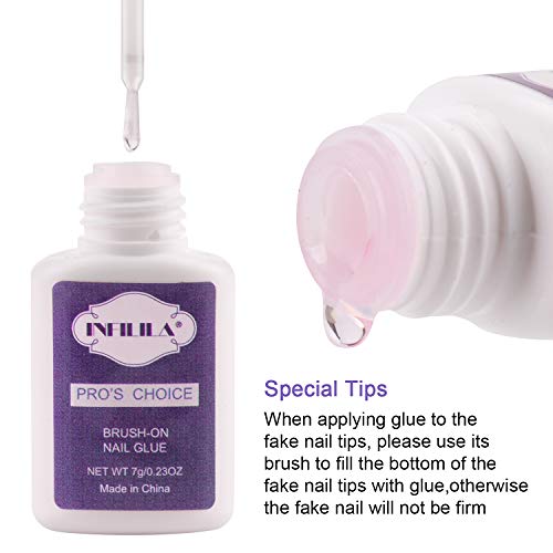 INFILILA Nail Tip Glue Professional Brush On Nail Glue For Acrylic Nail Fake Nail Fasle Nail Tips Glue Adhesive Press On Nail Glue Bulk Long Lasting 7ML/0.23OZ (2PCS)