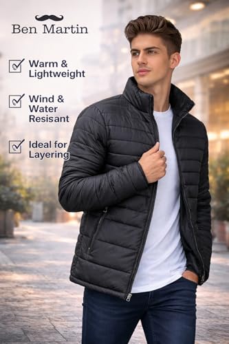 Image of Ben Martin Men's Nylon Jacket|Standard Length Puffer Winter Bomber Jacket|Stylish Jacket|Biker Casual Hoody Jacket