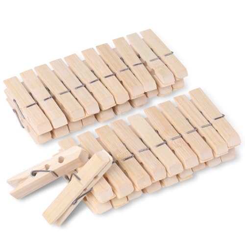 Chyaya Lot de 40 pinces à linge en bois naturel robustes avec ressort, pinces à linge pour photos et travaux manuels, bricolage, linge, emballage alimentaire, organisation de la maison – Résistantes à