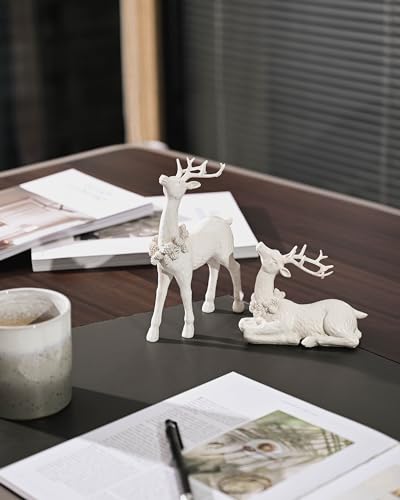 DN DECONATION Weihnachtsdeko Hirsch Figuren, Weiße Weihnachtsrentier Statue – Ansicht 5