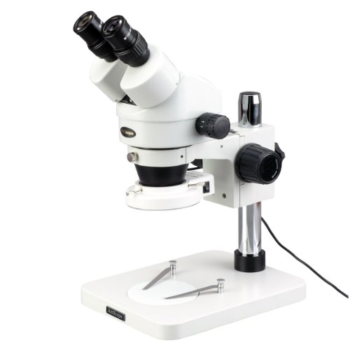 Image of AmScope SM-1BSZZ-144S Professional Binocular Stereo Zoom Microscope, WH10x and WH20x Eyepieces, 3.5x-180x Magnification, 0.7X-4.5X Zoom Objective, 144-Bulb LED Ring Light, Pillar Stand, 110V-240V, Includes 0.5x and 2.0x Barlow Lenses