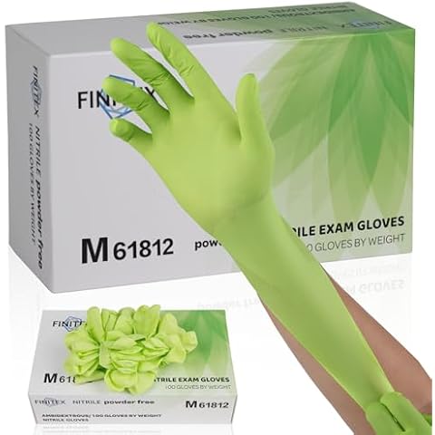 FINITEX Nitrile Gloves Disposable Latex-Free Gloves - 3.5mil Powder-Free Food Cleaning Medical Exam 100PCS Gloves(Green (Medium 100)) Cover