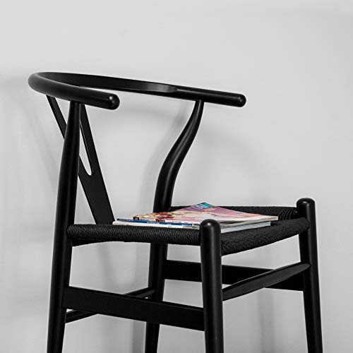 Mod Made Mid Century Modern W Wood Dining Chair Accent Chair, Black Frame Black Rattan #TOP2