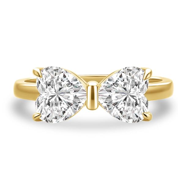 Pzokooi 2.0 Carat Moissanite Bow Engagement Ring 14K Thick Gold Plated 925 Sterling Silver Two D-Color Heart Shaped Gemstone Wedding Promise Ring for Women (14K Gold Plated 6)